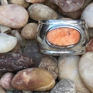 Wide Band Ring in 950 Fine Silver with Sponge Coral Size 6 3/4